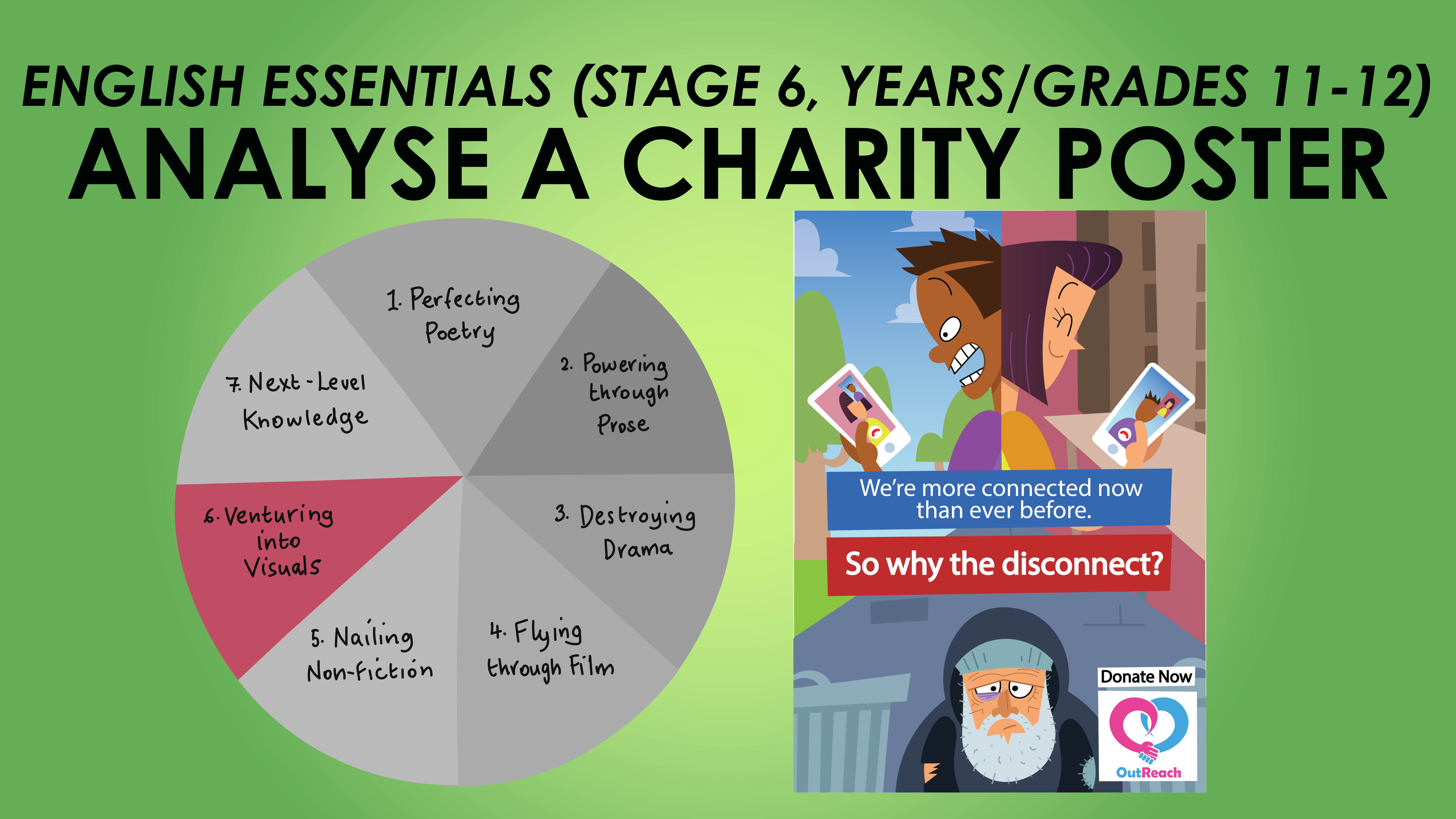 English Essentials - Venturing into Visuals - Analyse a Charity Poster (Stage 6, Years/Grades 11-12)